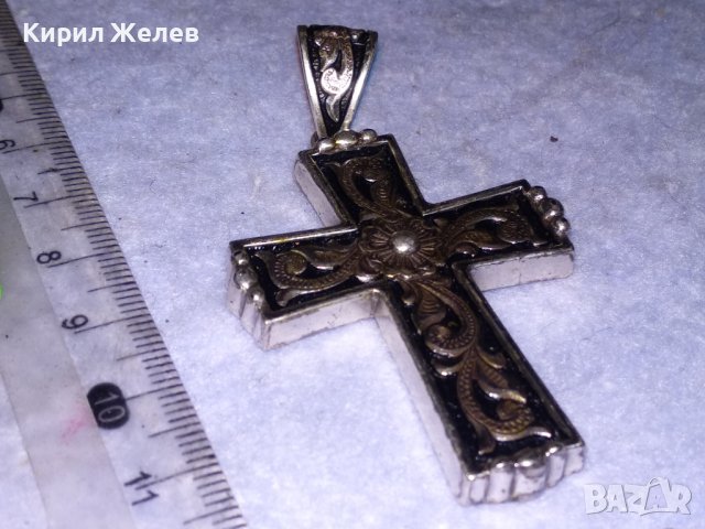 ПОСРЕБРЕН ФЛОРАЛНО ОРНАМЕНТИРАН с НИЕЛО ЕФЕКТ НАГРЪДЕН РЕТРО АРТ КРЪСТ от БЛАГОРОДНА СТОМАНА 37995, снимка 8 - Колиета, медальони, синджири - 41389440