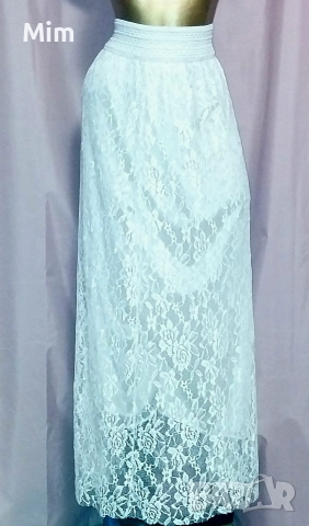 M/XL Бяла ,дантелена ,дълга пола , снимка 2 - Поли - 52658277