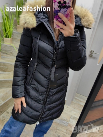 Дълго зимно яке с естествен косъм черно, снимка 4 - Якета - 52686595