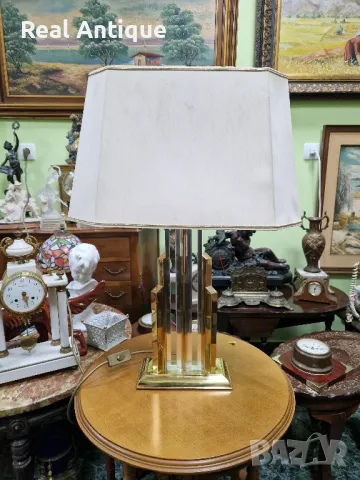 Уникална рядка антикварна немска дизайнерска настолна лампа от масивен месинг и кристал , снимка 6 - Настолни лампи - 48418130