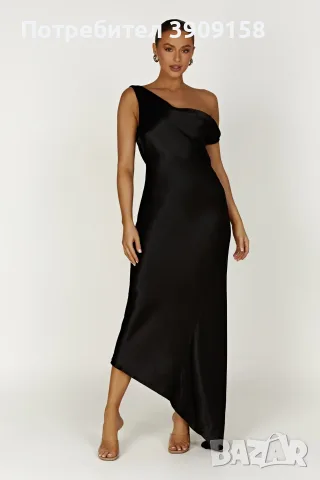 Черна сатенена рокля MESHKI- Maxi Dress с етикет, снимка 2 - Рокли - 55901373