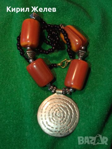 ОГЪРЛИЦА ФАТУРАН ПОСРЕБРЯВАНЕ МЪНИСТА ХЕНД-МЕЙД АРТ КОЛИЕ КЕХЛИБАР ДАМАРИ 4497