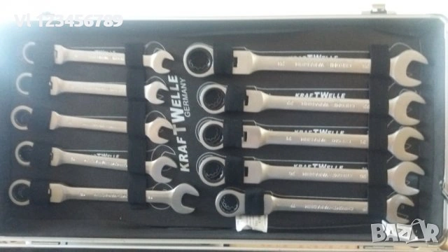 ПРОФЕСИОНАЛЕН К-т звездогаечни тресчотни ключове от 6мм до 32мм 22 части KRAFTWELLE 
