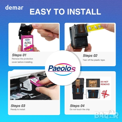 Мастилени касети Paeolos 62XL, черна и цветна, за HP Envy и OfficeJet, снимка 4 - Консумативи за принтери - 51878072