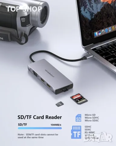 USB C докинг станция, 2 HDMI, VGA, 3 USB 3.0, SD/TF, 100 W, снимка 3 - Кабели и адаптери - 49457626