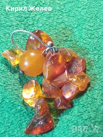 СТАРА СРЕБЪРНА КЕХЛИБАРЕНА ОБЕЦА иЛОТ БАЛТИЙСКИ НАТУРАЛЕН КЕХЛИБАР и1 КАРНЕОЛ ШЛИФОВАНО КАМЪЧЕ 23568, снимка 2 - Антикварни и старинни предмети - 35646444