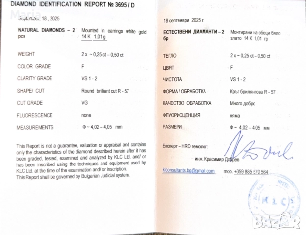 Дамски обеци бяло злато и диаманти, снимка 10 - Обеци - 52470803