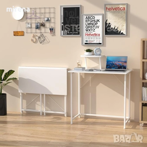 Сгъваема маса със стойка за монитор, бяла, компютърна 80 x 45 x 75 см,, снимка 5 - Бюра - 53358316