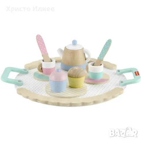 Детски дървен комплект за чай закуска Дървени кухненски играчки Fisher Price, снимка 6 - Образователни игри - 49644075