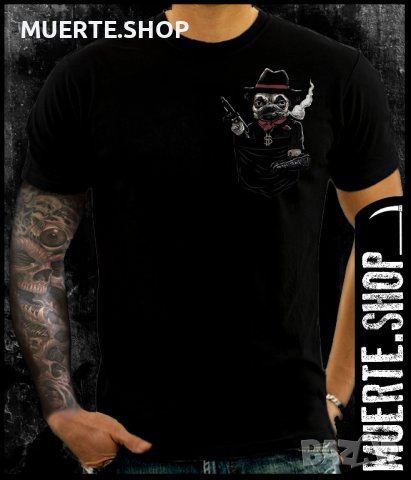 Черна тениска с щампа MOPS POCKET GANGSTER, снимка 1 - Тениски - 41970765