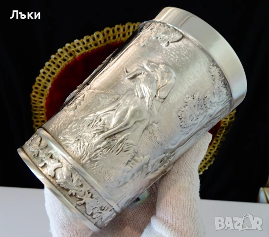 Калаена чаша,халба от калай 300 мл.,ловни картини. , снимка 8 - Антикварни и старинни предмети - 51252083