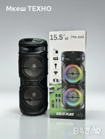 Тонколона караоке TTD-1515 15.5''x2 Безжична колона говорител субуфер