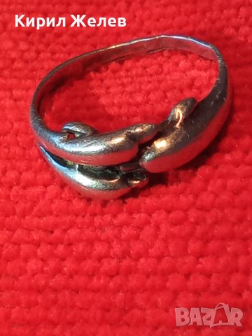 ДЕЛФИНИ - СТАР ФИГУРАЛЕН СРЕБЪРЕН ПРЪСТЕН ВИСОКА ПРОБА СРЕБРО МАЙСТОРСКА ИЗРАБОТКА АНГЛИЯ 26809 , снимка 2 - Пръстени - 34895919