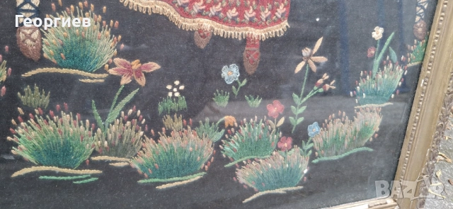Стара картина с рамка, изтъкана от конци (гоблен), снимка 12 - Гоблени - 51990365