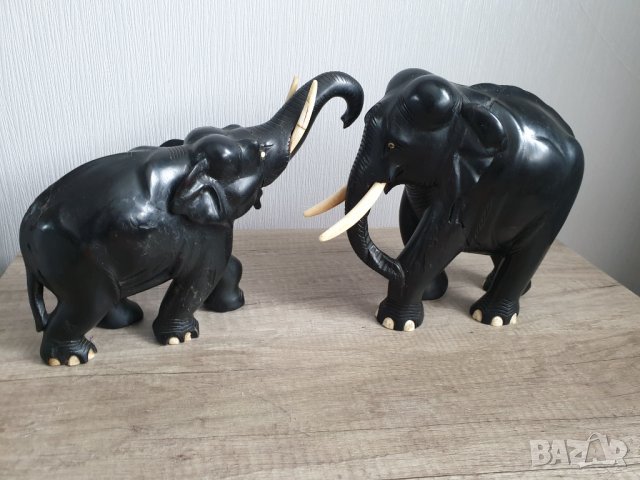 Два слона от масивно абаносово дърво и кост за бивни и нокти, снимка 7 - Антикварни и старинни предмети - 39566920