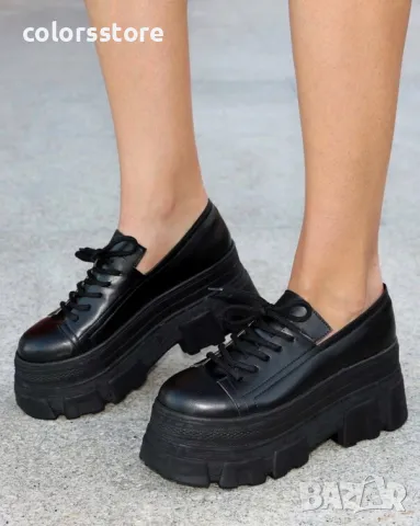 Обувки на платформа - черна кожа - DA60
