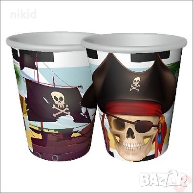 Пират пирати пиратско парти 8 бр картонени чаши парти рожден ден, снимка 1 - Чаши - 41361241