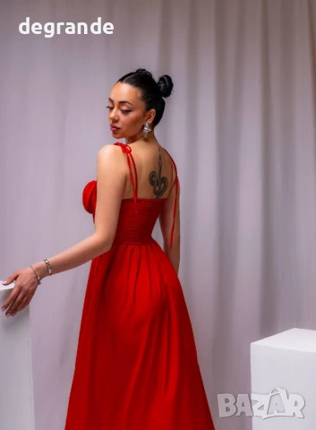 Дамска червена рокля със секси деколте, снимка 3 - Рокли - 50904975