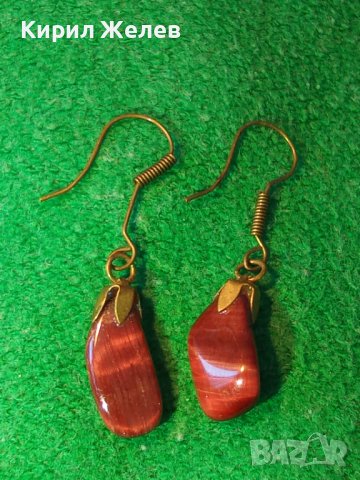 НЕЖНИ МЕСИНГОВИ ВИНТИДЖ АРТ ОБЕЦИ с ПОЛИРАН ПОЛУСКЪПОЦЕНЕН КАМЪК КОТЕШКО ОКО 38442, снимка 2 - Обеци - 41396396