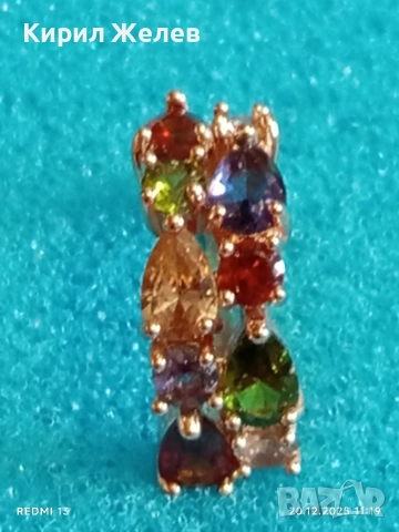 ДАМСКА СРЕБЪРНА ОБЕЦА с РАЗНОЦВЕТНИ КРИСТАЛИ ПОЗЛАТА ЮВЕЛИРНА ИЗРАБОТКА 51094, снимка 4 - Обеци - 52855709