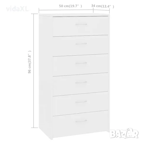 vidaXL Бюфет с 6 чекмеджета, бял, 50x34x96 см, инженерно дърво, снимка 6 - Бюфети - 56147770