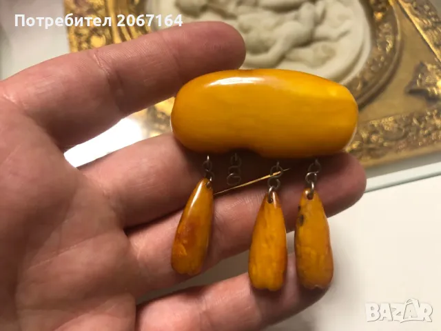 Стара кехлибарена брошка, снимка 9 - Колекции - 49509760