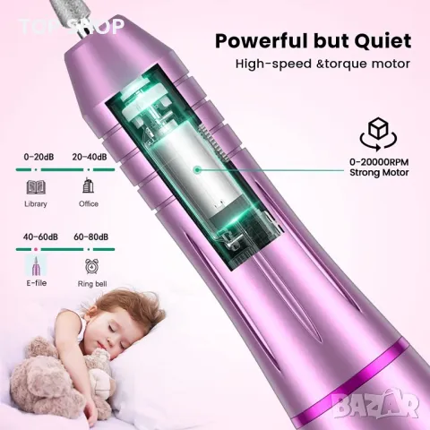 Професионални пили за нокти 20 000 RPM,11 свредла,комплект за маникюр и педикюрс регулируема скорост, снимка 7 - Маши за коса - 48647772