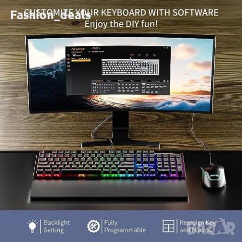 Нова Механична геймърска кабелна клавиатура с RGB подсветка и сгъваема подложка за китката, снимка 7 - Клавиатури и мишки - 42427061