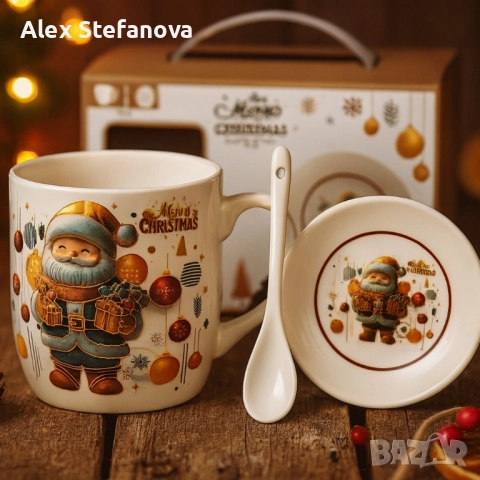 Коледна керамична чаша с капак и лъжица – уют за всяка сутри, снимка 4 - Коледни подаръци - 52806088