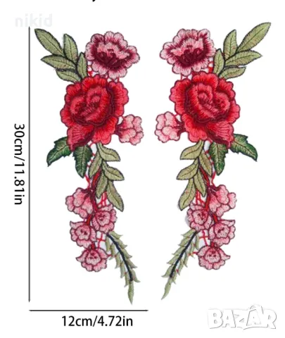 Роза Рози божур с листа голяма апликация за дреха дрехи самозалепваща се нашивка бродерия, снимка 2 - Други - 50324185