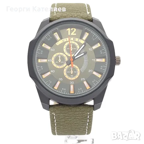 Мъжки часовник с кожена каишка в зелено Код на продукта:B-01-104