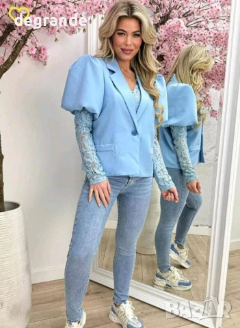 Дамско сако с плетени ръкави, снимка 4 - Сака - 50820512