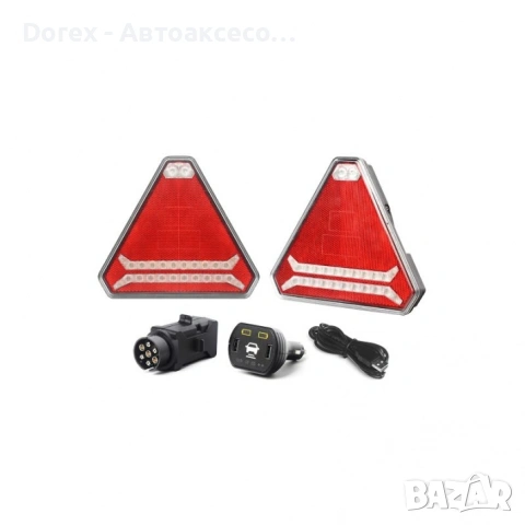 Комплект безжични преносими LED стопове с магнит и вендуза 12V - триъгълен дизайн с неон ефект за ре