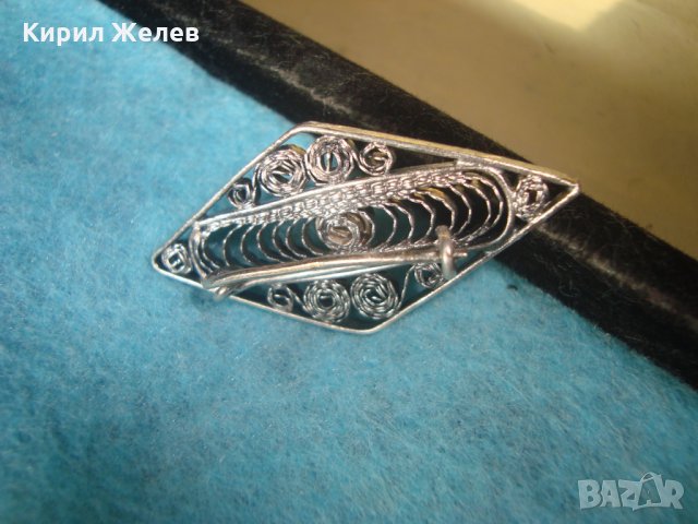 СТАРА СРЕБЪРНА РОМБОВИДНА БРОШКА ФИЛИГРАННО СРЕБРО ВИСОКА ПРОБА МАЙСТОРСКА ИЗРАБОТКА с ЦИРКОН 25842 , снимка 9 - Антикварни и старинни предмети - 35745609