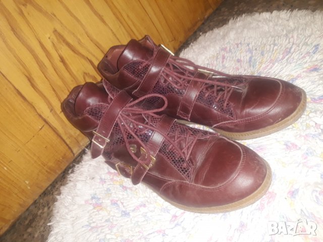 Винено черено-лилави кецове / обувки от естествена кожа 41, снимка 2 - Кецове - 34591462