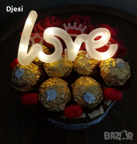 Подарък с бонбони и светещ надпис "Love", снимка 7 - Други - 53232203