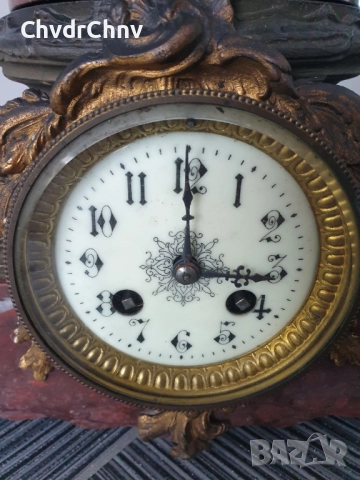 Франция 1800-те/64см-10кг стар френски каминен часовник/метална ЦАМ фигура-бронз-мрамор, снимка 9 - Антикварни и старинни предмети - 51532246