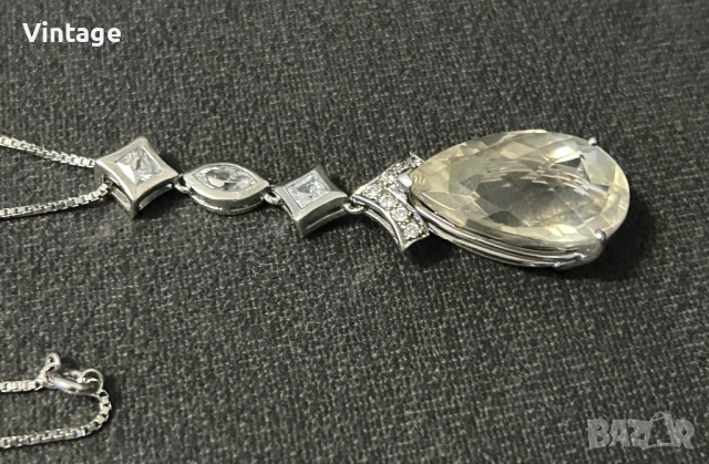 Рядко сребърно колие с естествени камъни бели топази и голям лимонов топаз , снимка 3 - Колиета, медальони, синджири - 53412982