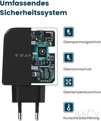 Rampow RBA23 PD и USB мрежово зарядно устройство (38W), снимка 3 - Оригинални зарядни - 41583928