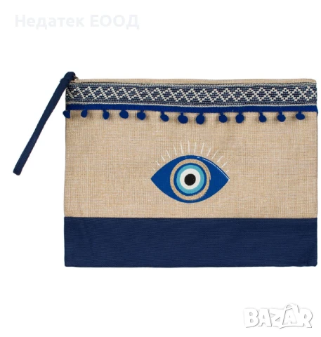  Плетен плажен несесер, Бежов, 32x22 см.