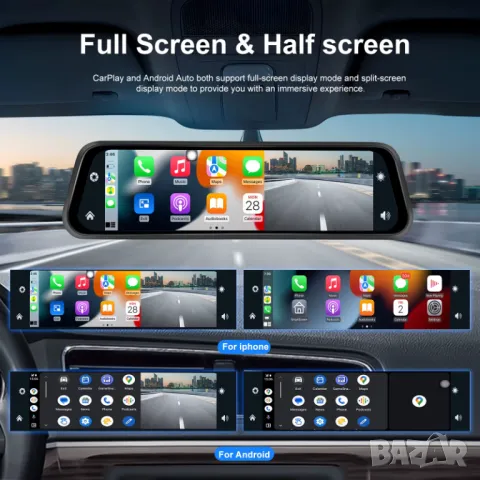 4K, DVR, Carplay, Android auto, Видеорегистратор, огледало, 12", AirPlay, Android Cast, G sensor, BT, снимка 7 - Аксесоари и консумативи - 49845784