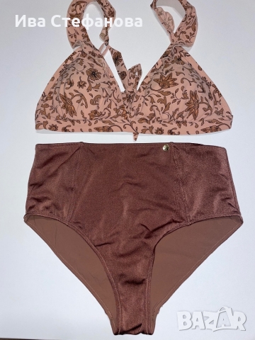 Бански цвят шоколад  сет от дни части комплект с висока талия 