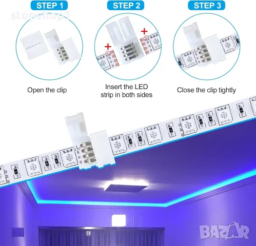 Ъглов конектор за LED лента, (опаковка от 12 шт.) 4-пинов 10 мм RGB 5050 конектор за LED лента, Ъгл, снимка 6 - Лед осветление - 55960947