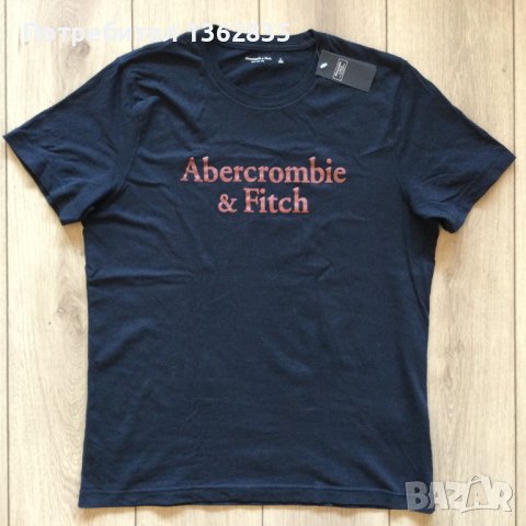 НОВА 100 % оригинална тъмно синя памучна тениска ABERCROMBIE & FITCH размер L от САЩ, снимка 1 - Тениски - 41017730