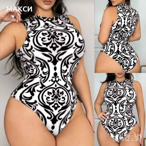 Макси силно еластично прозрачно секси боди без ръкави/силно изрязани/ в два красиви десена с черни м, снимка 2 - Потници - 51762685