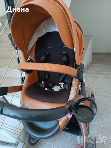 Бебешка количка Hot Mom, Модел 2 в 1, Еко кожа, Кафяв цвят, снимка 9 - Детски колички - 44443318