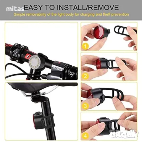 Комплект LED светлини за велосипед, Водоустойчиви, Кръгли, USB, ZH-068, снимка 8 - Аксесоари за велосипеди - 49795819