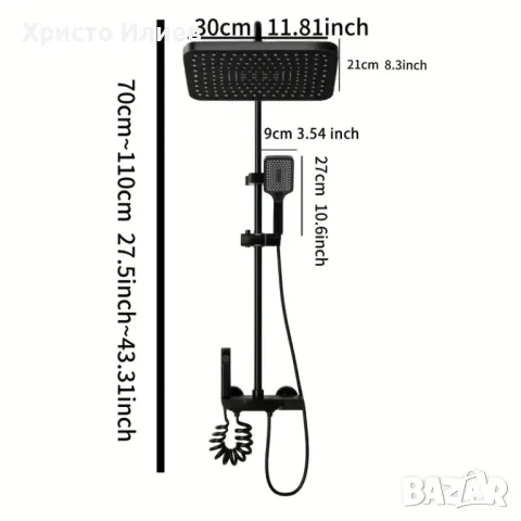 Душ система със стенен термостатен смесител Черен, снимка 3 - Смесители - 48797766