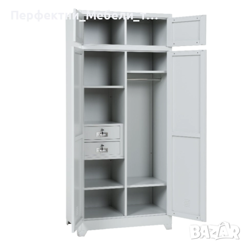 Метален комбиниран гардероб с вградена надстройка и вътрешни чекмеджета с ключ