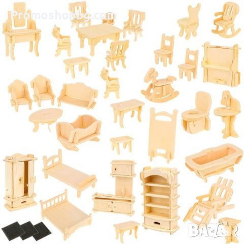3D дървен пъзел - 34 бр. мебели за кукленска къща, снимка 2 - Игри и пъзели - 40916459